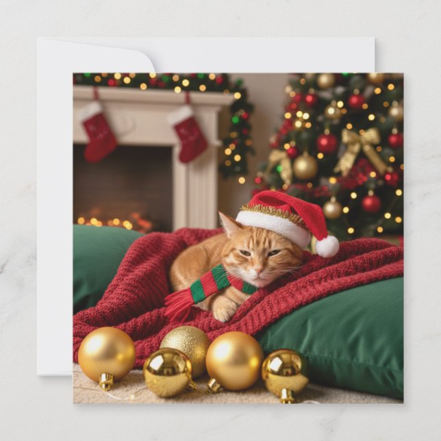 Cartes Pour Fêtes Annuelles Chat dans le thème de Noël de canapé (Devant)