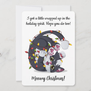 Cartes Pour Fêtes Annuelles Chat dans une pose étrange enveloppé dans des lumi