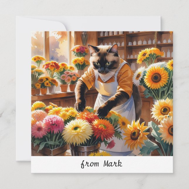 Cartes Pour Fêtes Annuelles Chat d'automne aux fleurs - Saison d'automne (Devant)