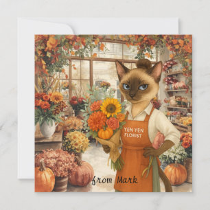 Cartes Pour Fêtes Annuelles Chat d'automne aux fleurs - Saison d'automne