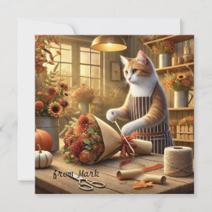 Cartes Pour Fêtes Annuelles Chat d'automne aux fleurs - Saison d'automne