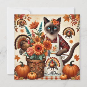 Cartes Pour Fêtes Annuelles Chat d'automne aux fleurs - Saison d'automne
