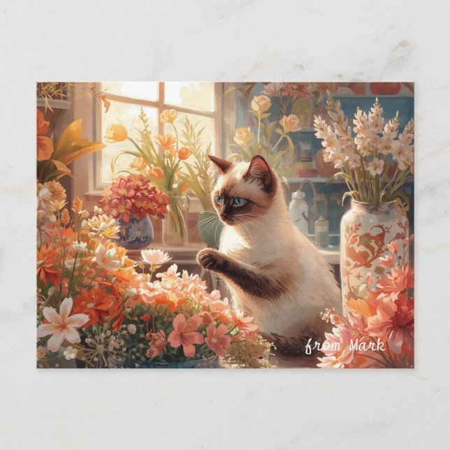 Cartes Pour Fêtes Annuelles Chat d'automne aux fleurs - Thanksgiving d'automne (Devant)