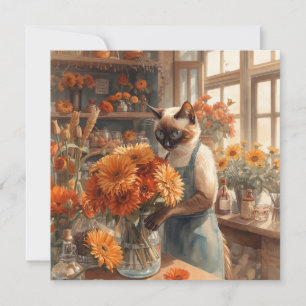 Cartes Pour Fêtes Annuelles Chat d'automne aux fleurs - Thanksgiving d'automne