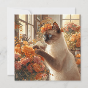 Cartes Pour Fêtes Annuelles Chat d'automne aux fleurs - Thanksgiving d'automne