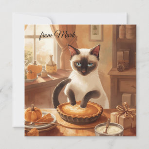 Cartes Pour Fêtes Annuelles Chat d'automne avec tarte Citrouille Chat d'automn