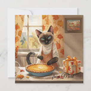 Cartes Pour Fêtes Annuelles Chat d'automne avec tarte Citrouille Chat d'automn