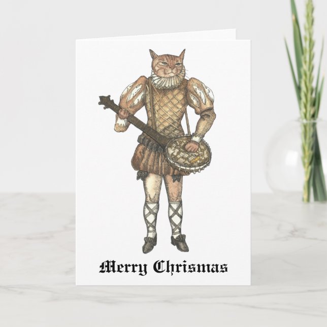 Cartes Pour Fêtes Annuelles Chat de banjo de Joyeux Noël (Devant)