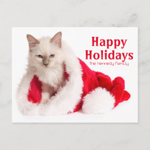 Cartes Pour Fêtes Annuelles Chat de Birman dans le casquette de Père Noël
