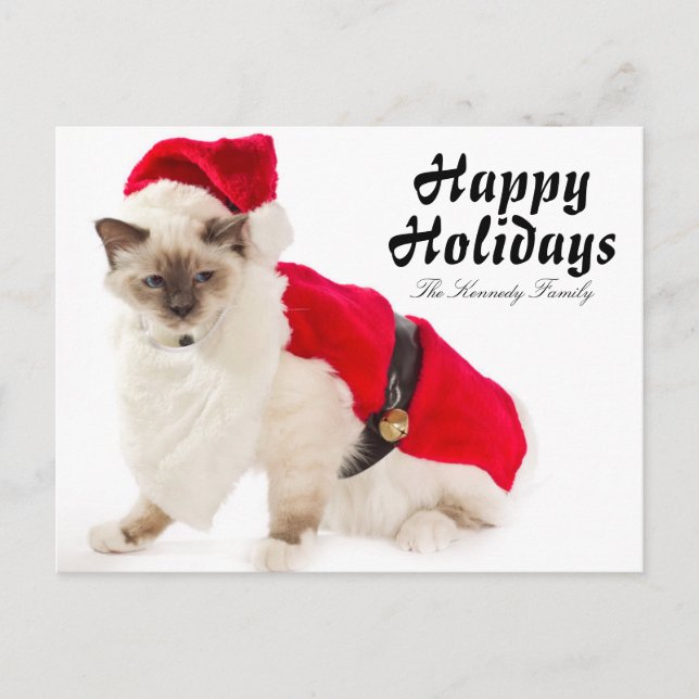 Cartes Pour Fêtes Annuelles Chat de Birman dans le costume de Père Noël (Devant)