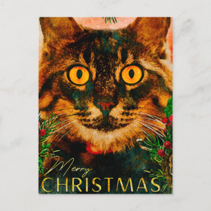 Cartes Pour Fêtes Annuelles Chat de branche de pin vintage et feuille Joyeux N