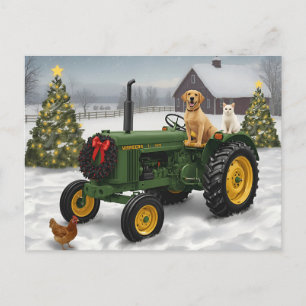 Cartes Pour Fêtes Annuelles Chat de chien vintage tracteur agricole
