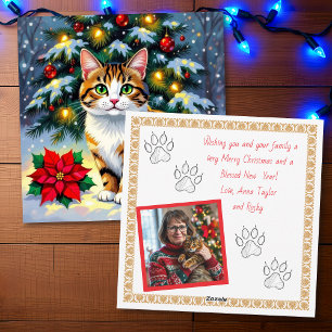 Cartes Pour Fêtes Annuelles Chat de fête et Poinsettia Noël personnalisé