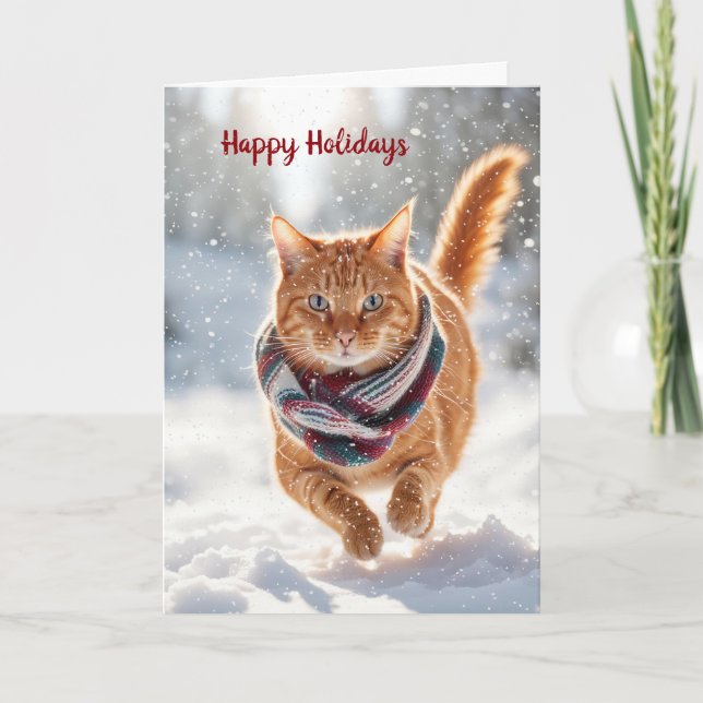 Cartes Pour Fêtes Annuelles Chat de gingembre de Noël (Devant)
