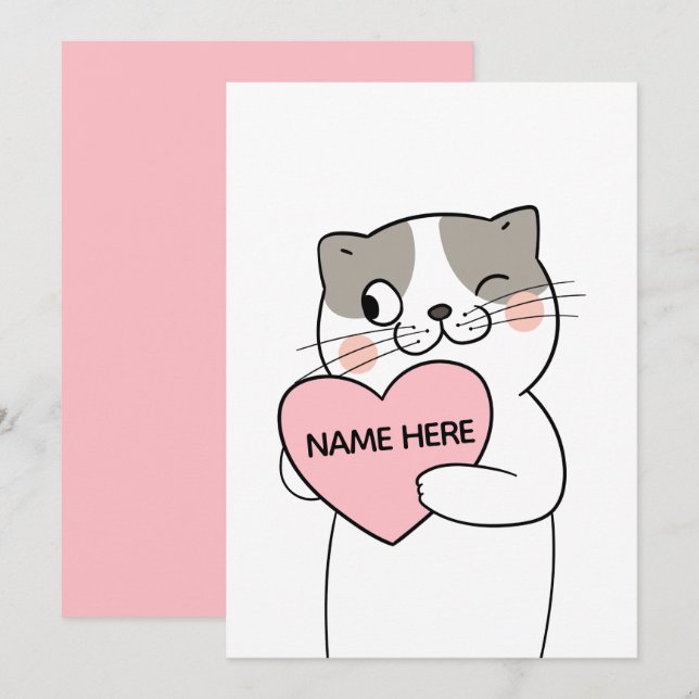 CARTES POUR FÊTES ANNUELLES CHAT DE LA SAINT-VALENTIN CŒUR (Devant / Derrière)