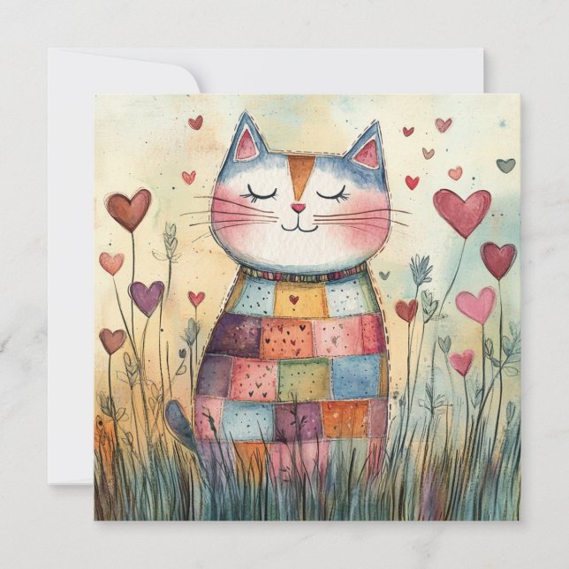 Cartes Pour Fêtes Annuelles Chat de la Saint-Valentin en patchwork (Devant)