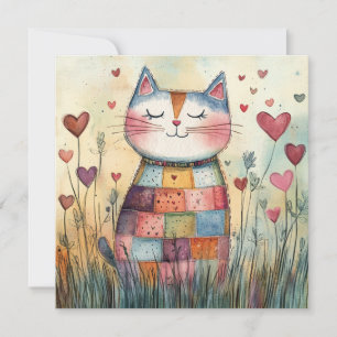 Cartes Pour Fêtes Annuelles Chat de la Saint-Valentin en patchwork