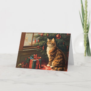 Cartes Pour Fêtes Annuelles Chat de Noël à la fenêtre