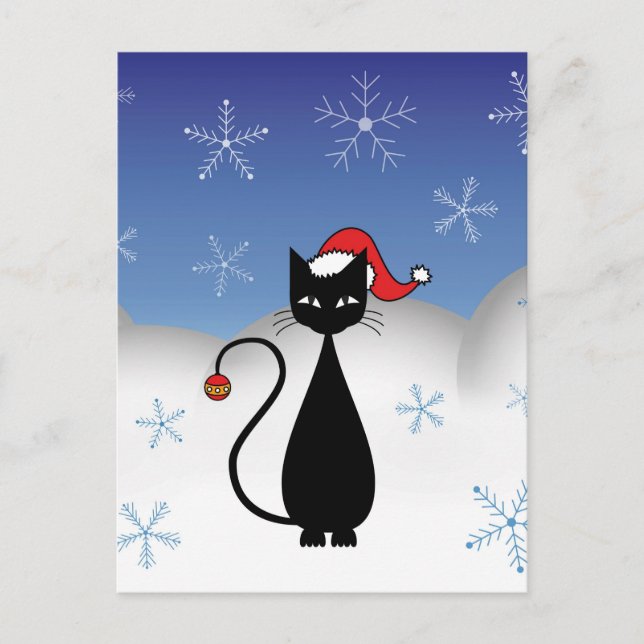 Cartes Pour Fêtes Annuelles Chat de Noël avec des flocons de neige (Devant)