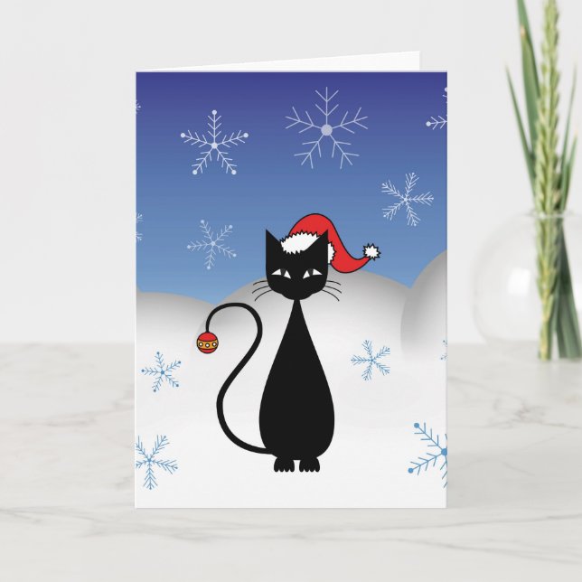 Cartes Pour Fêtes Annuelles Chat de Noël avec des flocons de neige (Devant)