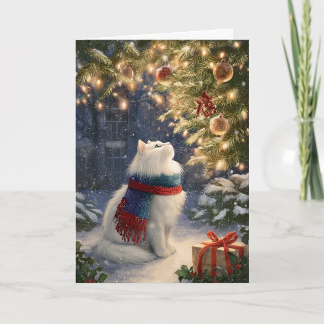 Cartes Pour Fêtes Annuelles Chat de Noël blanc (Devant)