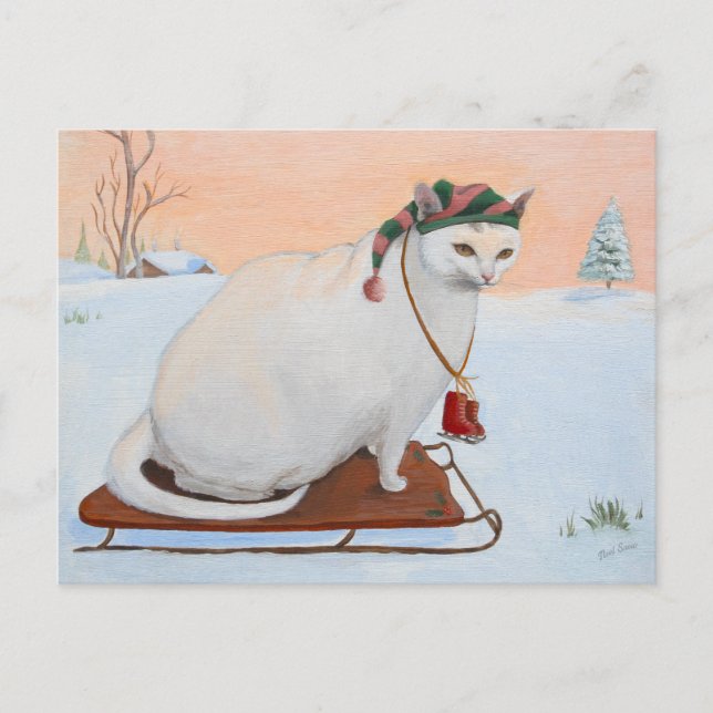 Cartes Pour Fêtes Annuelles Chat de Noël blanc en neige (Devant)