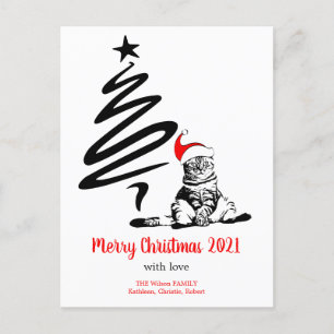 Cartes Pour Fêtes Annuelles Chat de Noël chapeau de Noël Funny mignon noir bla