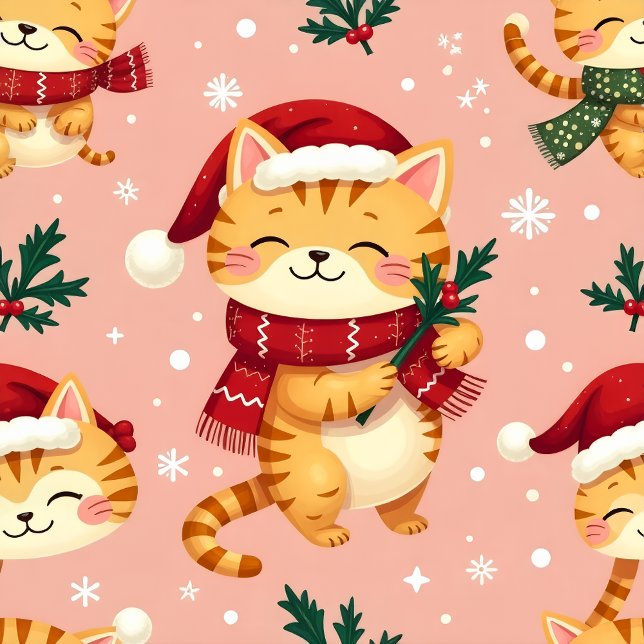 Cartes Pour Fêtes Annuelles Chat de Noël Cozy (“Warm wishes from a cozy Christmas kitty!”)