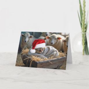 Cartes Pour Fêtes Annuelles Chat De Noël Dans Le Manger De Grange