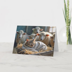 Cartes Pour Fêtes Annuelles Chat De Noël Dans Le Manger De Grange