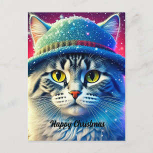 Cartes Pour Fêtes Annuelles Chat de Noël dans un Casquette - nom modifiable