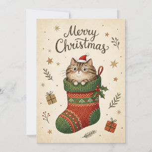 Cartes Pour Fêtes Annuelles Chat de Noël dans une chaussette