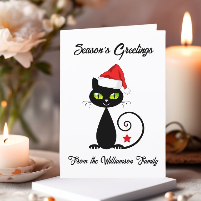 Cartes Pour Fêtes Annuelles Chat de Noël du Père Noël Noir Joyeuses Fêtes (Créateur téléchargé)