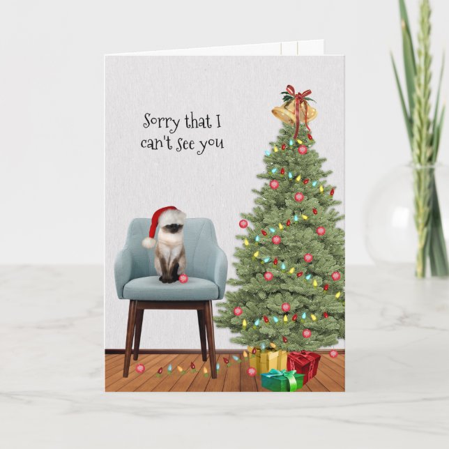 Cartes Pour Fêtes Annuelles Chat de Noël et arbre (Devant)