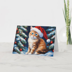 Cartes Pour Fêtes Annuelles Chat de Noël et Arbre de Noël