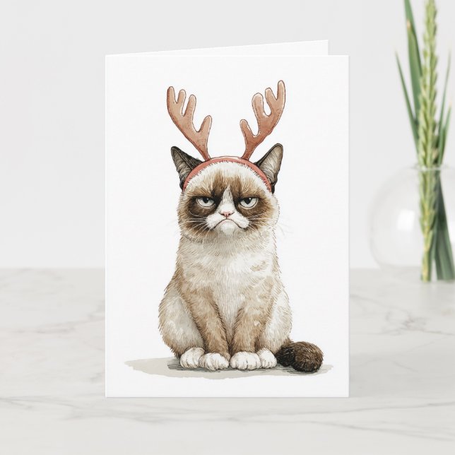 Cartes Pour Fêtes Annuelles Chat de Noël Humbug (Devant)