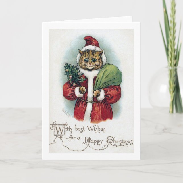 Cartes Pour Fêtes Annuelles Chat de Noël, Louis Wain (Devant)