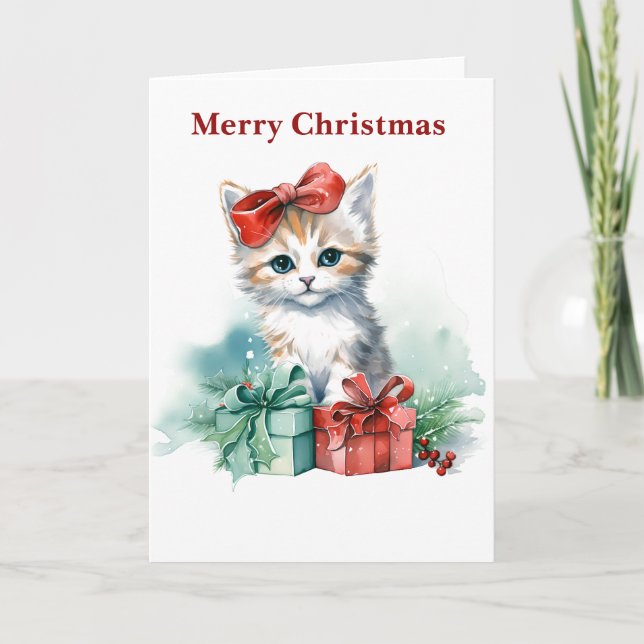Cartes Pour Fêtes Annuelles Chat de Noël mignon (Devant)