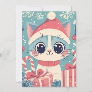 Cartes Pour Fêtes Annuelles Chat de Noël mignon Cannes à sucre Cadeaux Kawaii