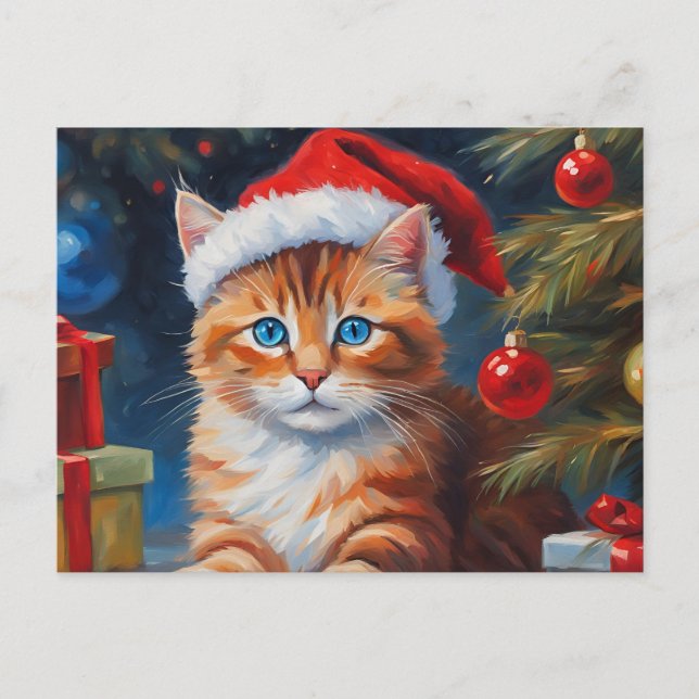 Cartes Pour Fêtes Annuelles Chat de Noël mignon, Ornements (Devant)