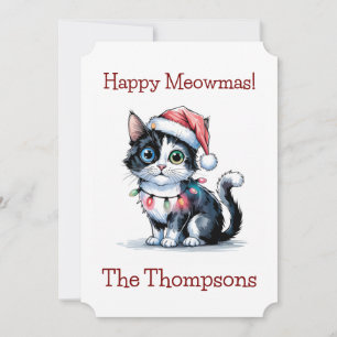 Cartes Pour Fêtes Annuelles Chat De Noël Mignonne Enveloppé Dans Les Lumières