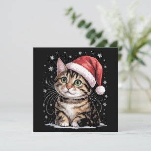 Cartes Pour Fêtes Annuelles Chat de Noël Neige Chapeau de Père Noël Hiver
