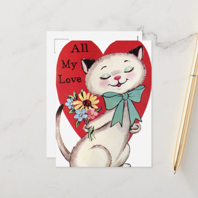 Cartes Pour Fêtes Annuelles chat de Noël rétro (Devant/Arrière en situation)