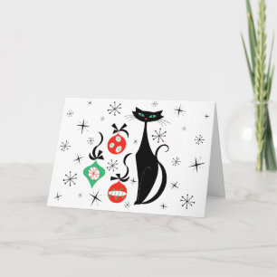 Cartes Pour Fêtes Annuelles Chat de Noël rétro horizontal