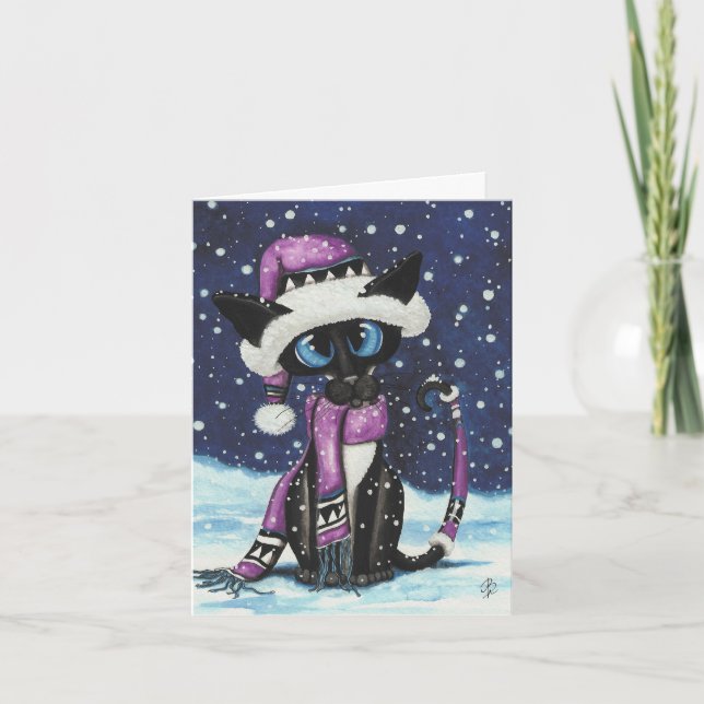 Cartes Pour Fêtes Annuelles Chat de Noël siamois par BiHrLe (Devant)