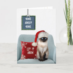 Cartes Pour Fêtes Annuelles Chat de Noël siamois sur une chaise
