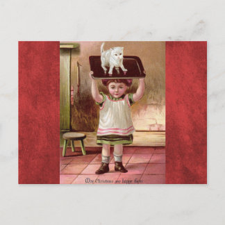 Cartes Pour Fêtes Annuelles Chat de Noël victorien vintage sur plateau de thé 