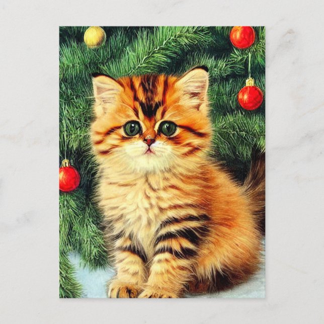 Cartes Pour Fêtes Annuelles Chat de Noël Vintage (Devant)