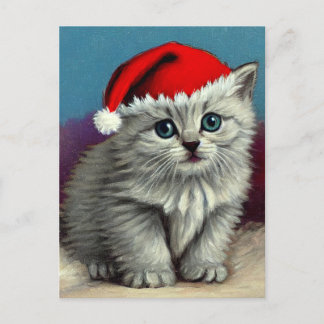 Cartes Pour Fêtes Annuelles Chat de Noël Vintage à Santa Hat