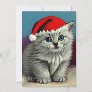 Cartes Pour Fêtes Annuelles Chat de Noël vintage avec chapeau de Père Noël